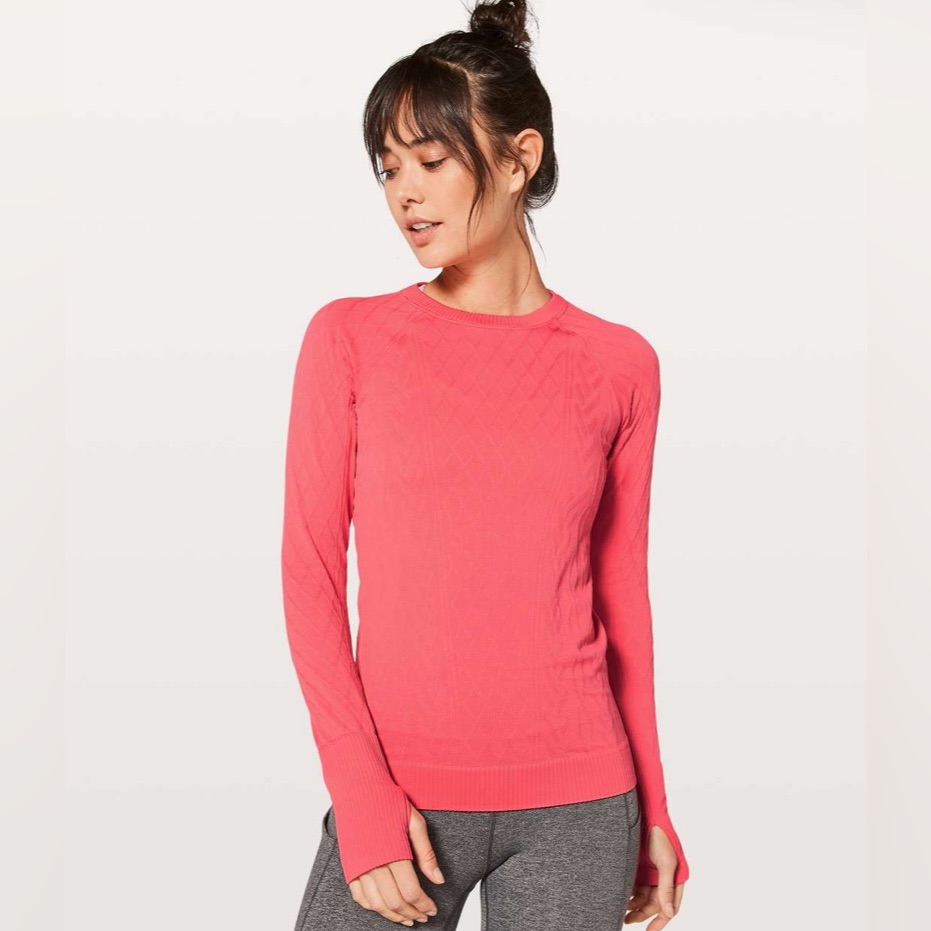 Lululemon Rest Less Pink Flash Light Tone Textured Thumbhole Pullover Shirt 4